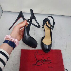 Christian Louboutin Black Jenlove Alta Peep Toe Sandal Heel Shoe